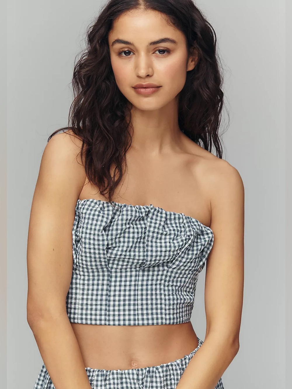 Maeve Gingham Bustier Top - Navy/Green/White - Sz Medium - NWT